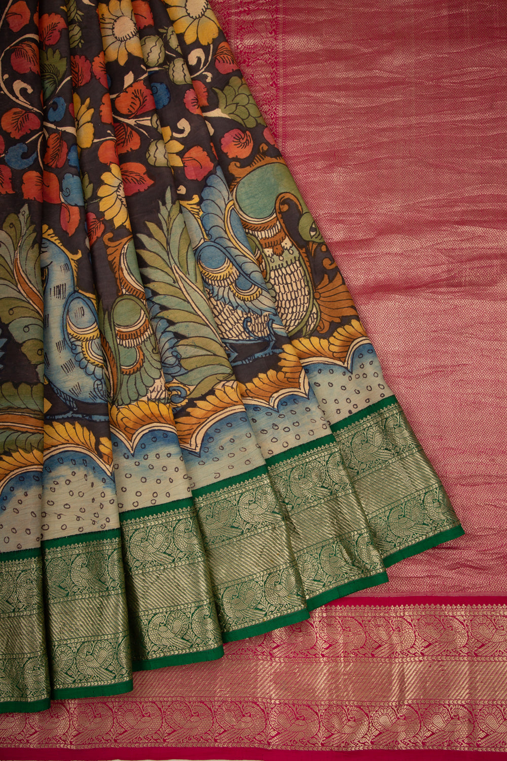 Kanchipuram Silk Kalamkari Black Saree