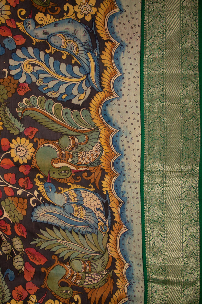 Kanchipuram Silk Kalamkari Black Saree
