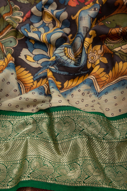 Kanchipuram Silk Kalamkari Black Saree