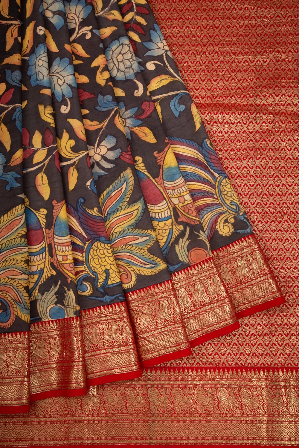 Kanchipuram Silk Kalamkari Black Saree