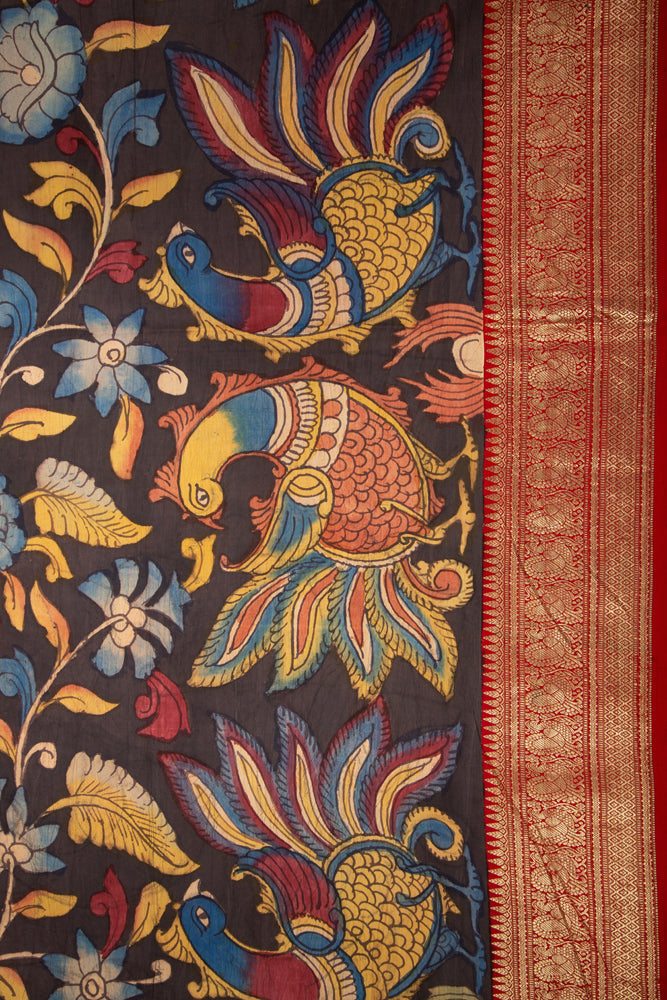 Kanchipuram Silk Kalamkari Black Saree