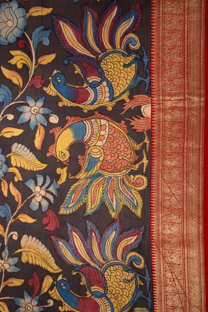 Kanchipuram Silk Kalamkari Black Saree