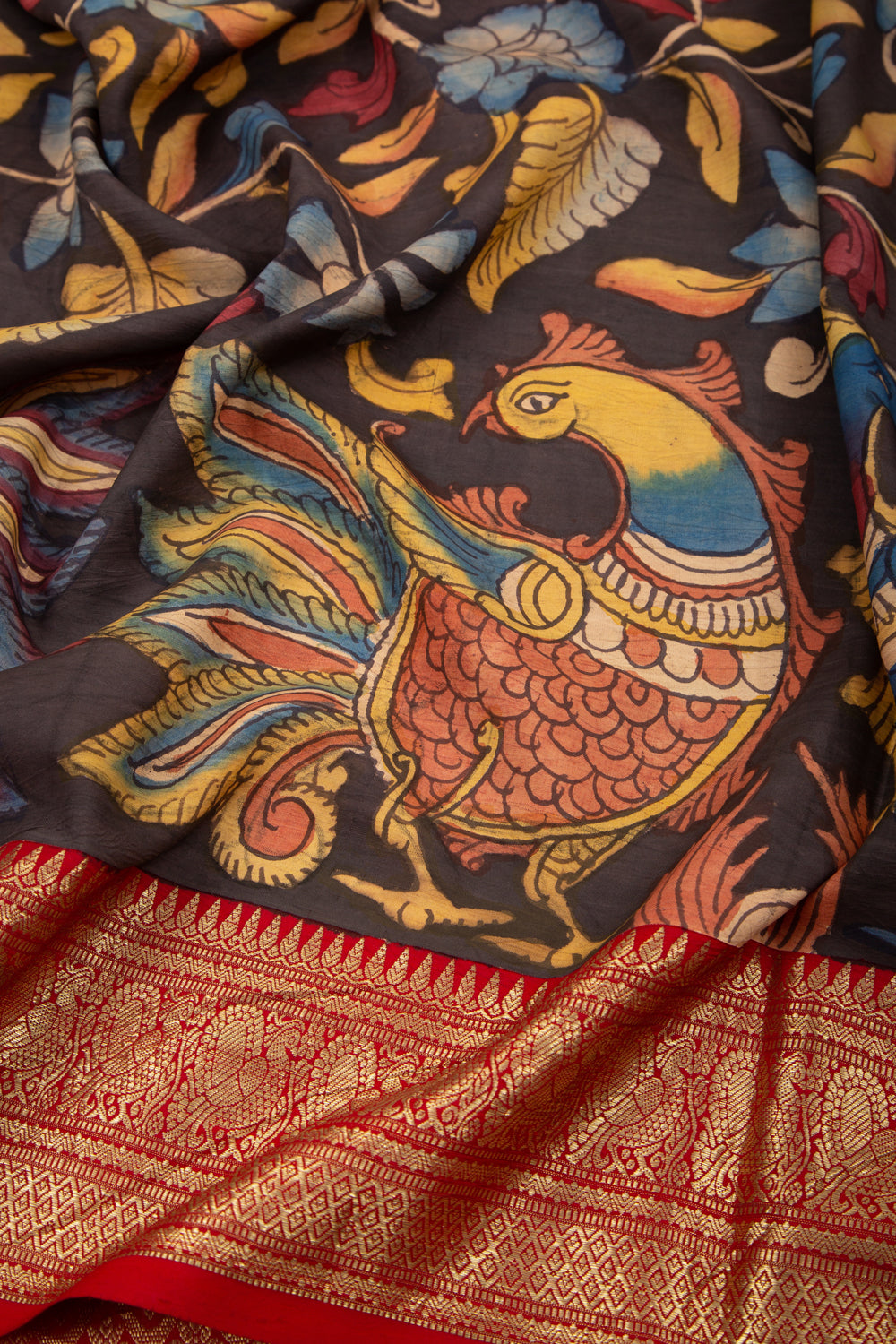 Kanchipuram Silk Kalamkari Black Saree