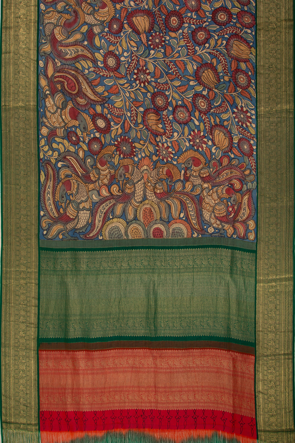 Kanchipuram Silk Kalamkari Blue Saree