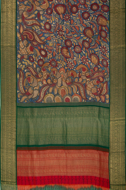 Kanchipuram Silk Kalamkari Blue Saree