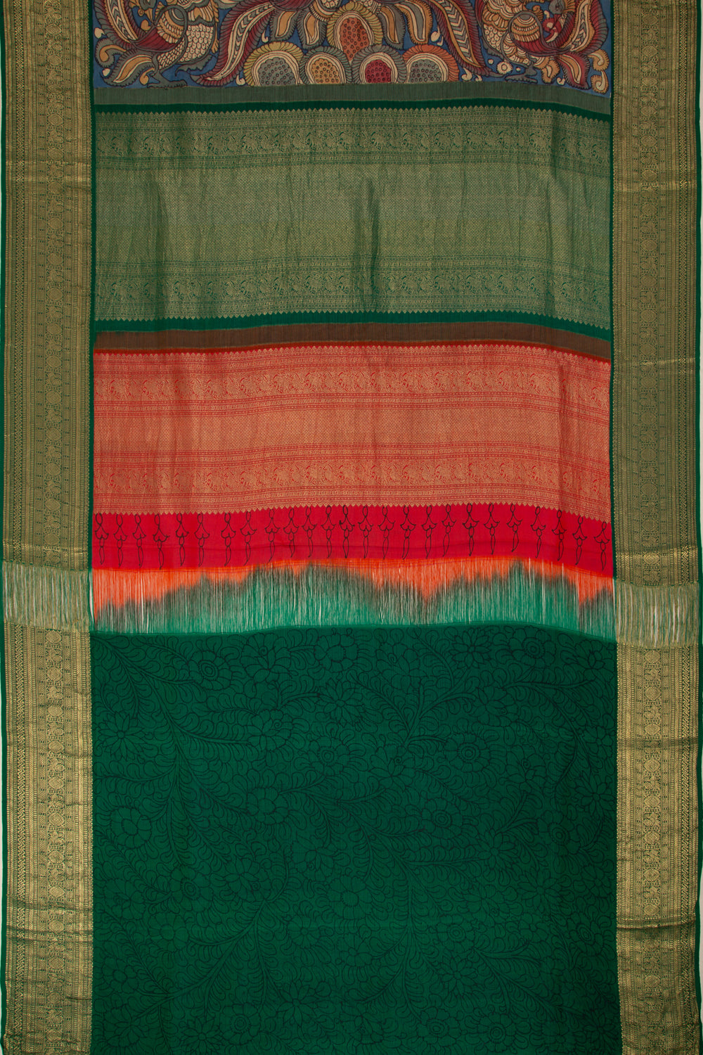 Kanchipuram Silk Kalamkari Blue Saree