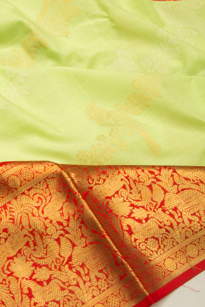 Kanchipuram Linen Leheriya Pista Green Saree-Not Allowed Online