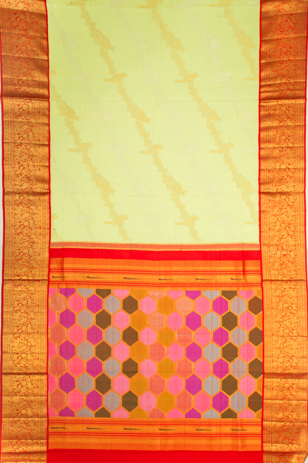 Kanchipuram Linen Leheriya Pista Green Saree