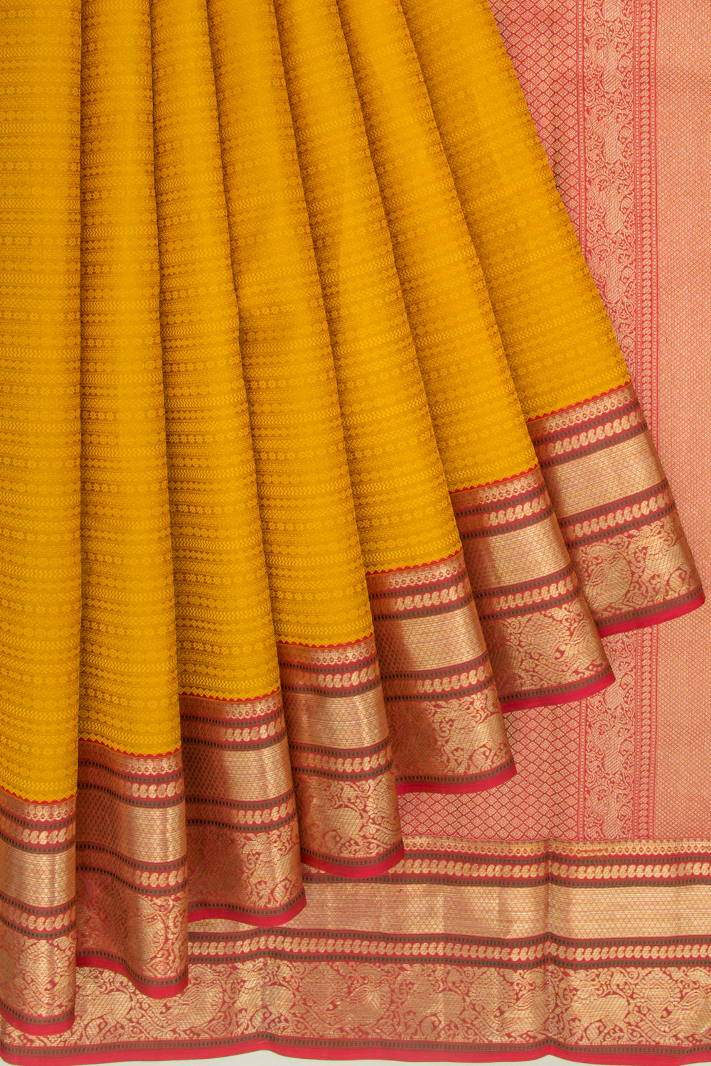Kanchipuram Silk Jacquard Yellow Saree