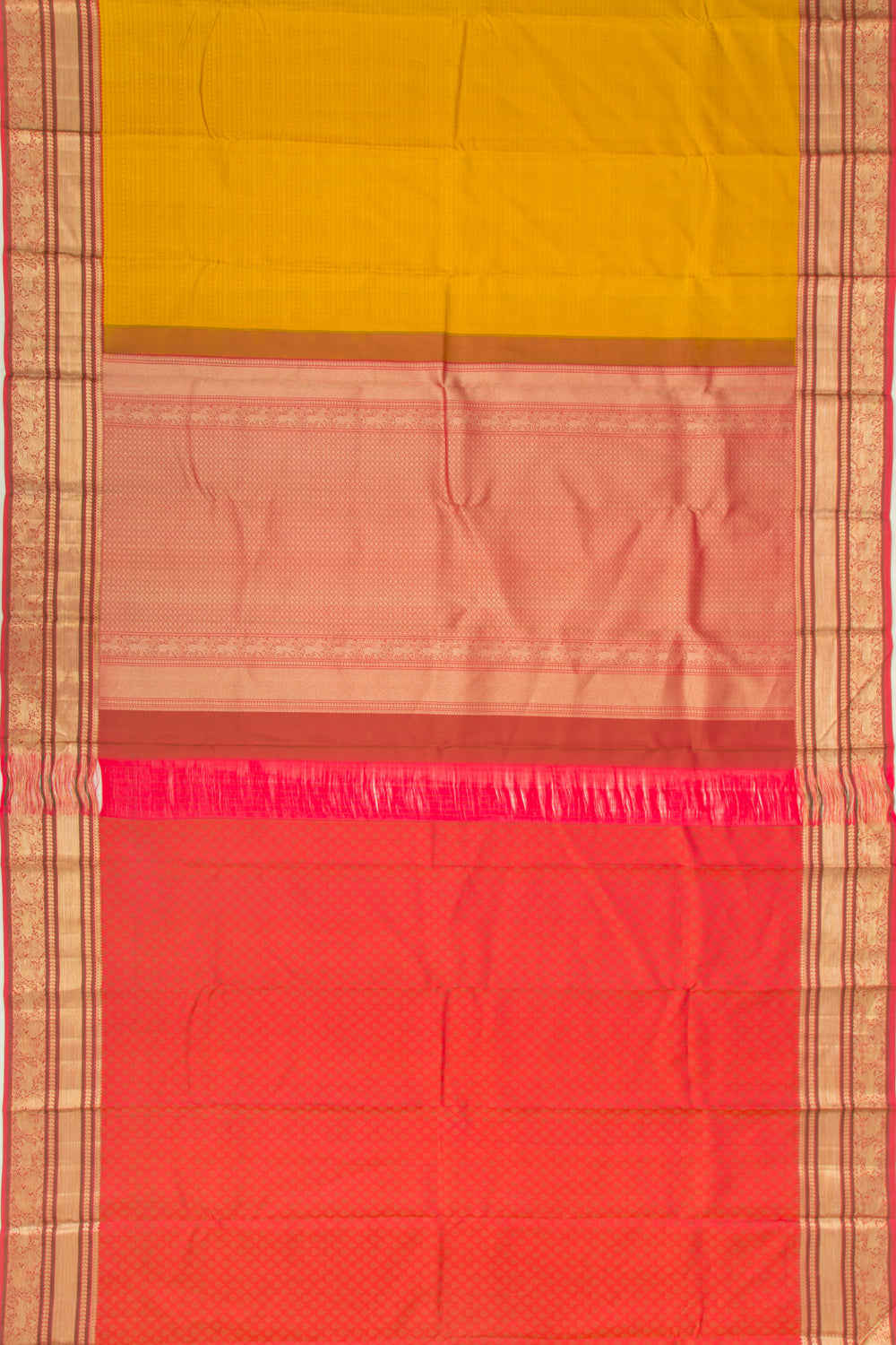 Kanchipuram Silk Jacquard Yellow Saree