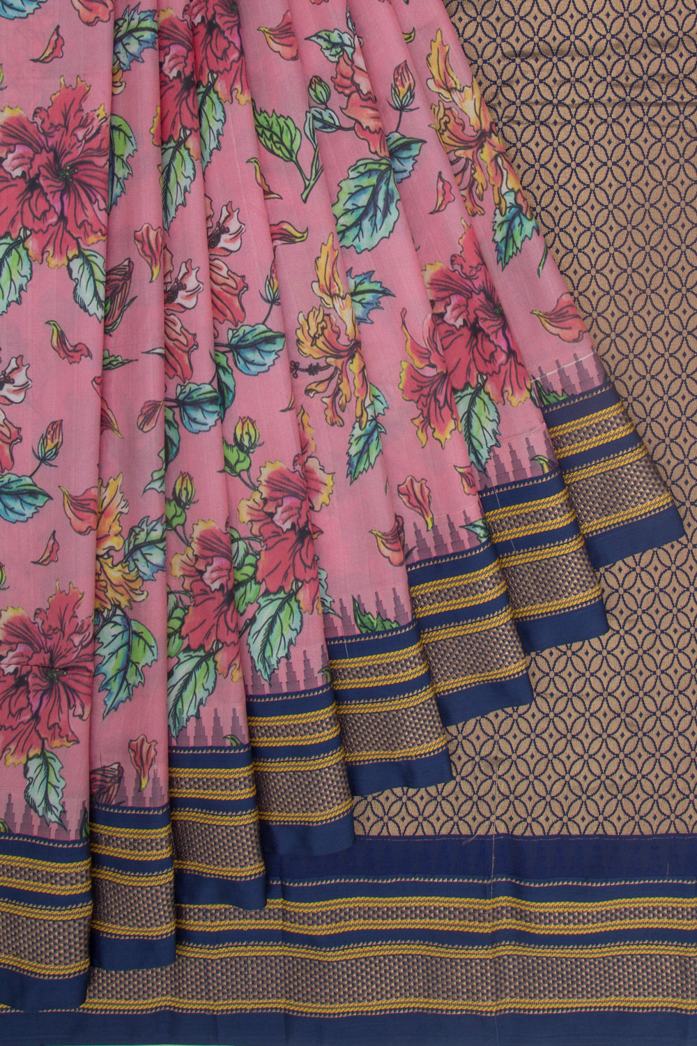 Soft Silk Floral Printed Pink Saree