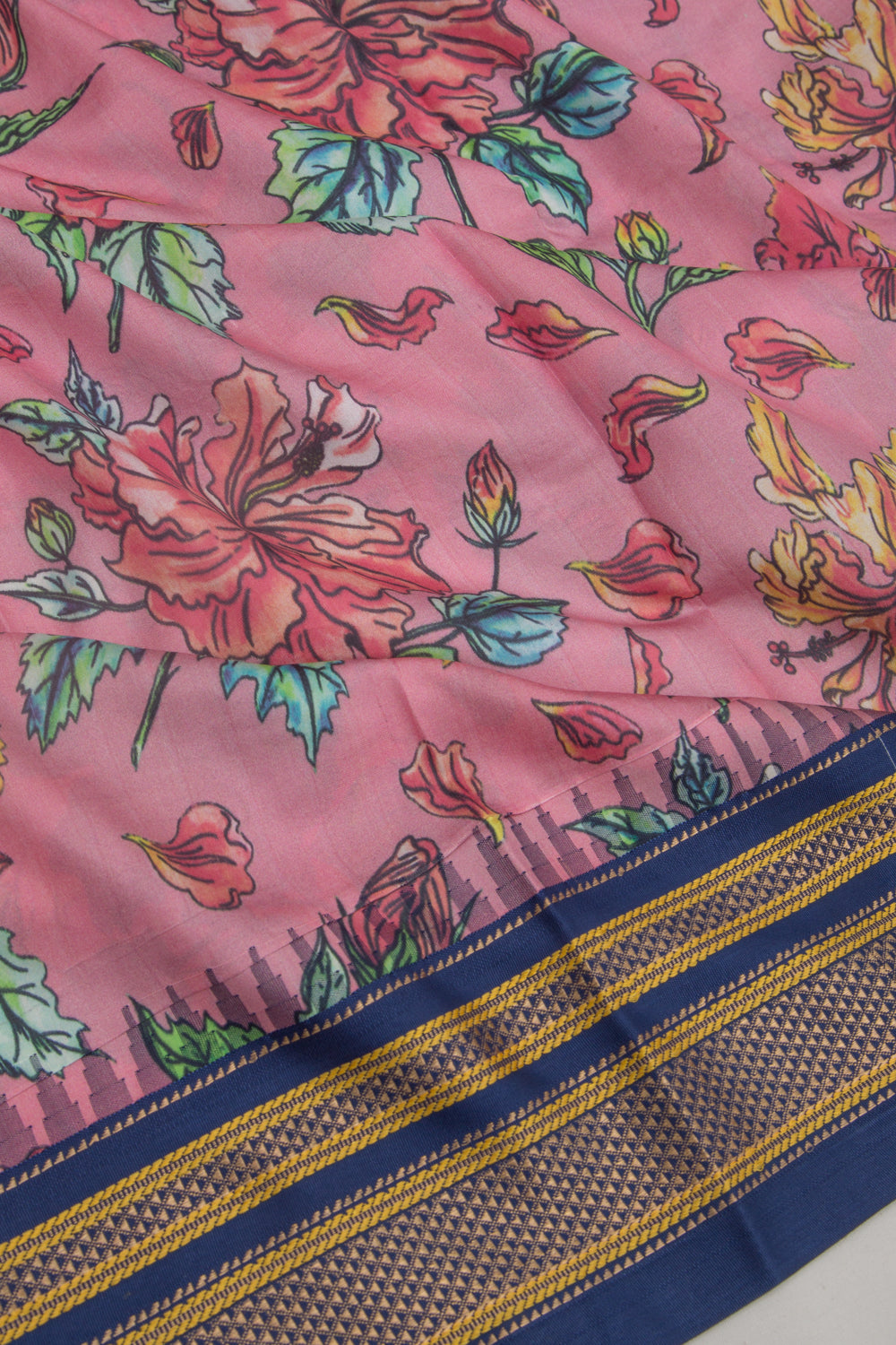 Soft Silk Floral Printed Pink Saree