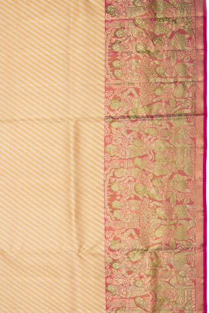Kanchipuram Silk Leheriya Cream Saree