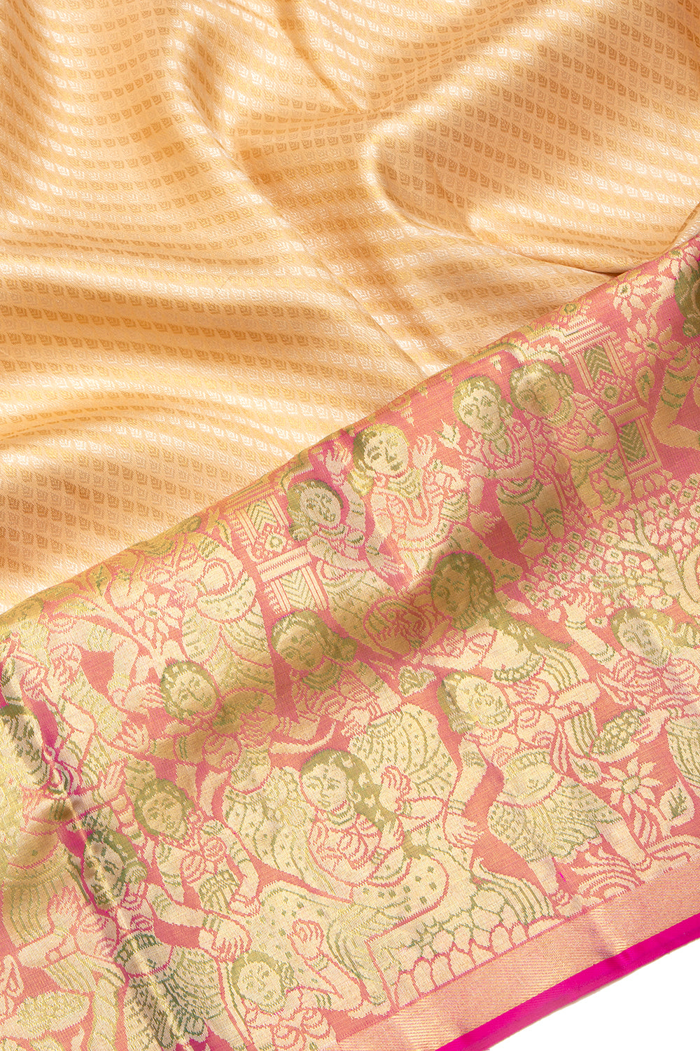 Kanchipuram Silk Leheriya Cream Saree