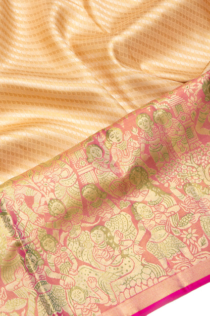 Kanchipuram Silk Leheriya Cream Saree