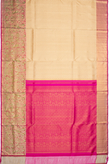 Kanchipuram Silk Leheriya Cream Saree