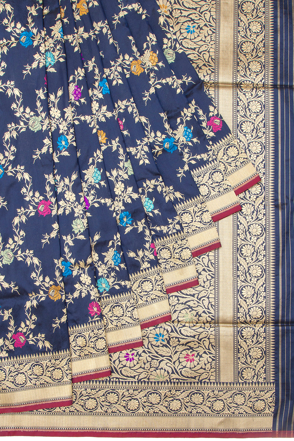Banarasi Silk Kadwa Jaal Blue Saree With Meenakari