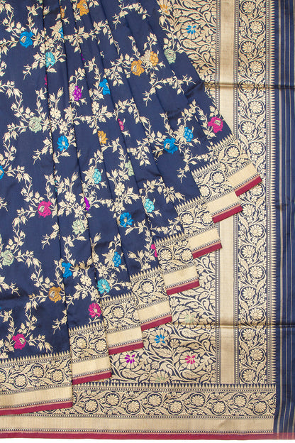 Banarasi Silk Kadwa Jaal Blue Saree With Meenakari
