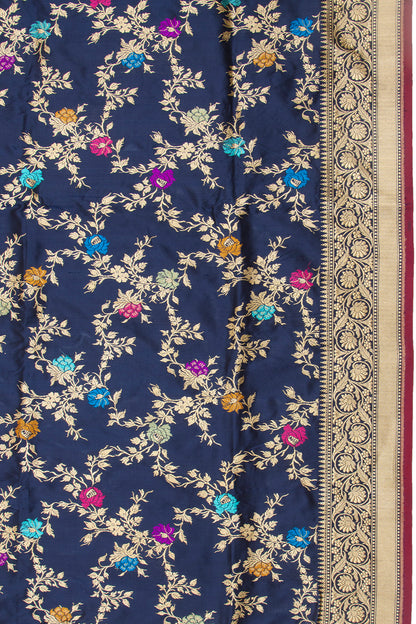 Banarasi Silk Kadwa Jaal Blue Saree With Meenakari