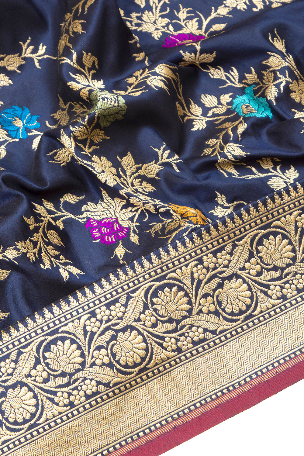 Banarasi Silk Kadwa Jaal Blue Saree With Meenakari