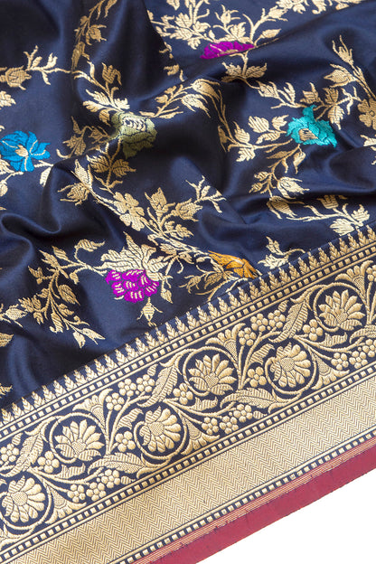 Banarasi Silk Kadwa Jaal Blue Saree With Meenakari