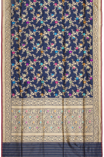 Banarasi Silk Kadwa Jaal Blue Saree With Meenakari