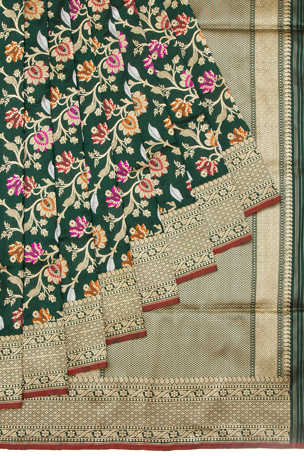 Banarasi Silk Kadwa Jaal Bottle Green Saree With Meenakari