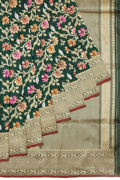 Banarasi Silk Kadwa Jaal Bottle Green Saree With Meenakari