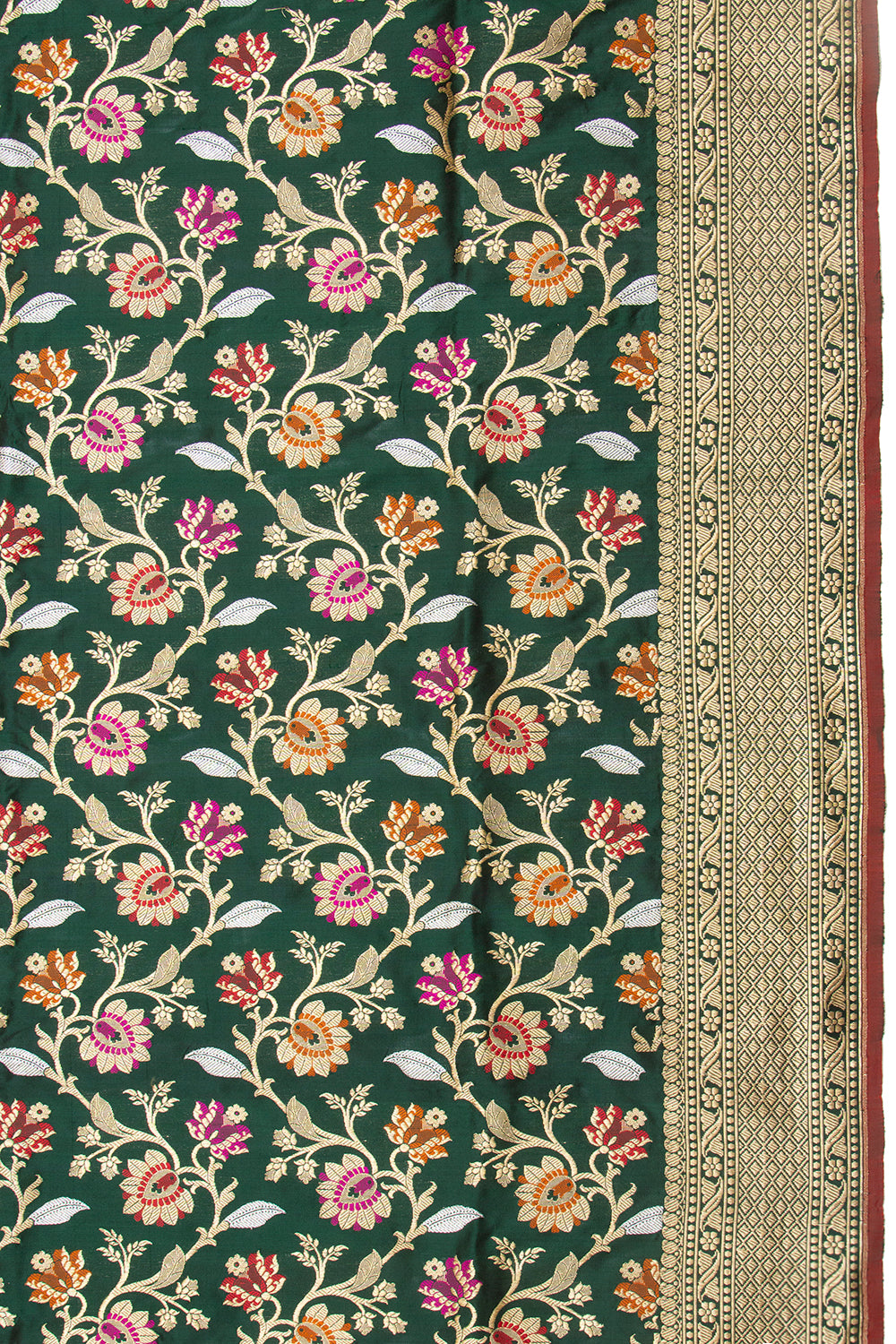 Banarasi Silk Kadwa Jaal Bottle Green Saree With Meenakari