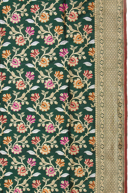Banarasi Silk Kadwa Jaal Bottle Green Saree With Meenakari