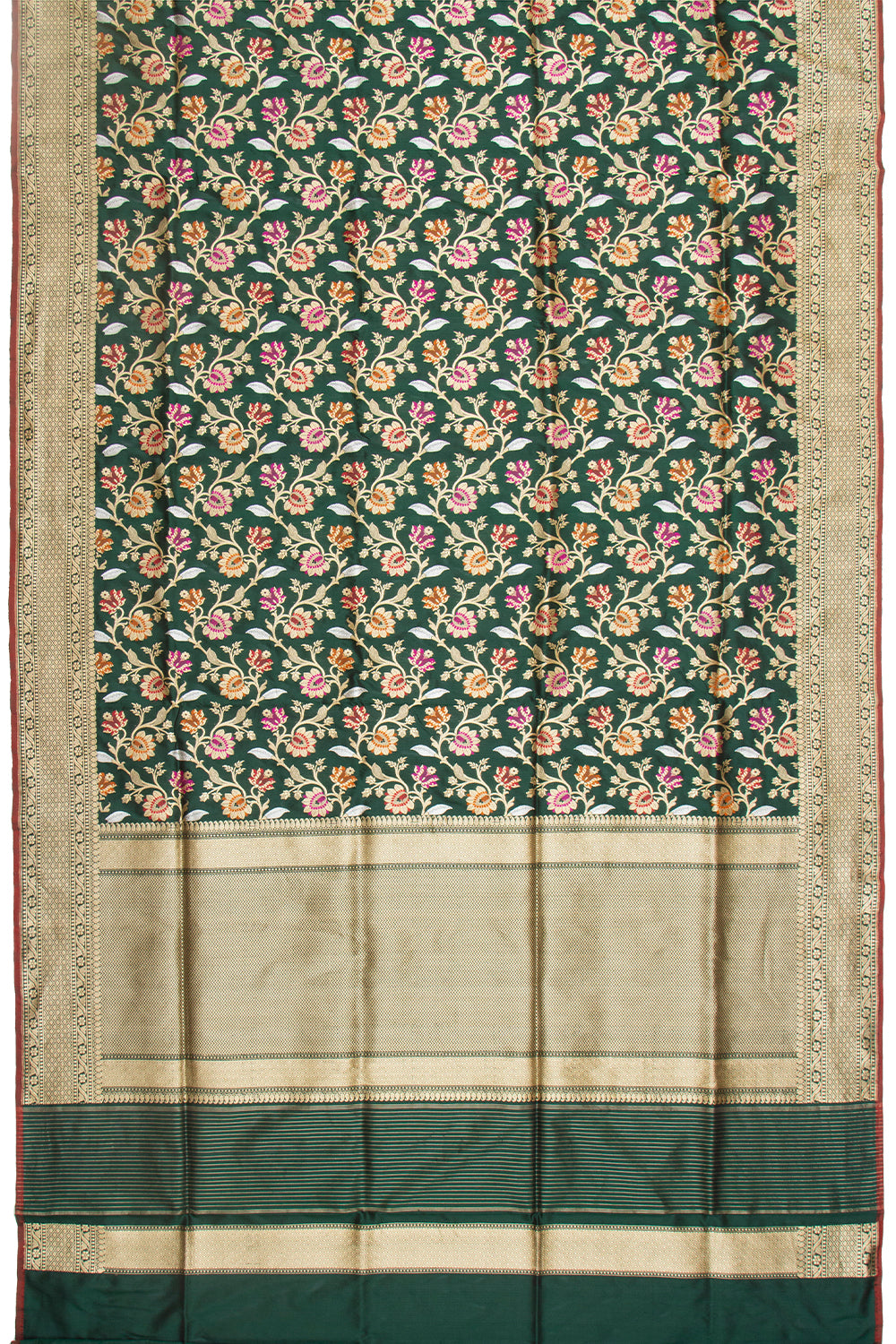 Banarasi Silk Kadwa Jaal Bottle Green Saree With Meenakari