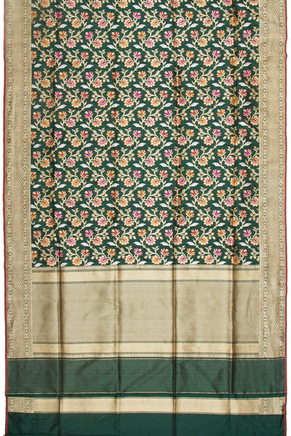 Banarasi Silk Kadwa Jaal Bottle Green Saree With Meenakari