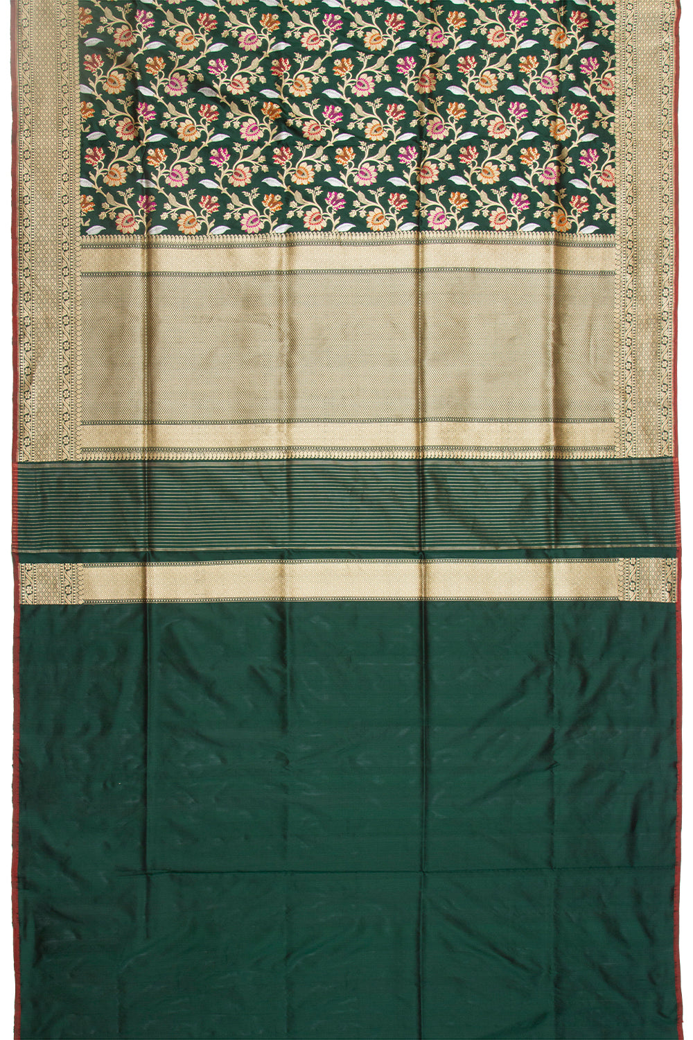 Banarasi Silk Kadwa Jaal Bottle Green Saree With Meenakari