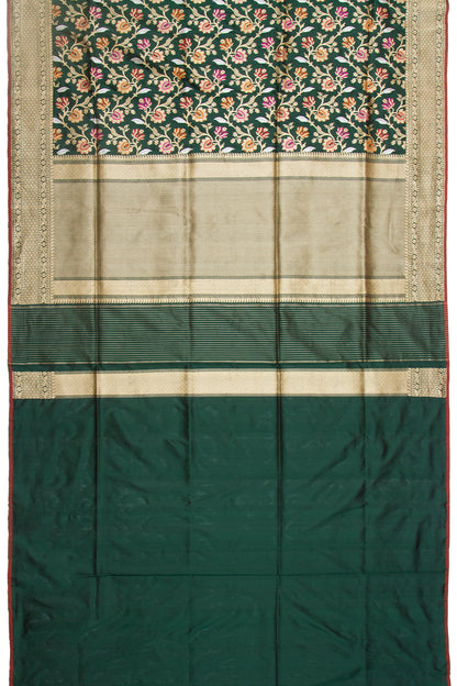 Banarasi Silk Kadwa Jaal Bottle Green Saree With Meenakari
