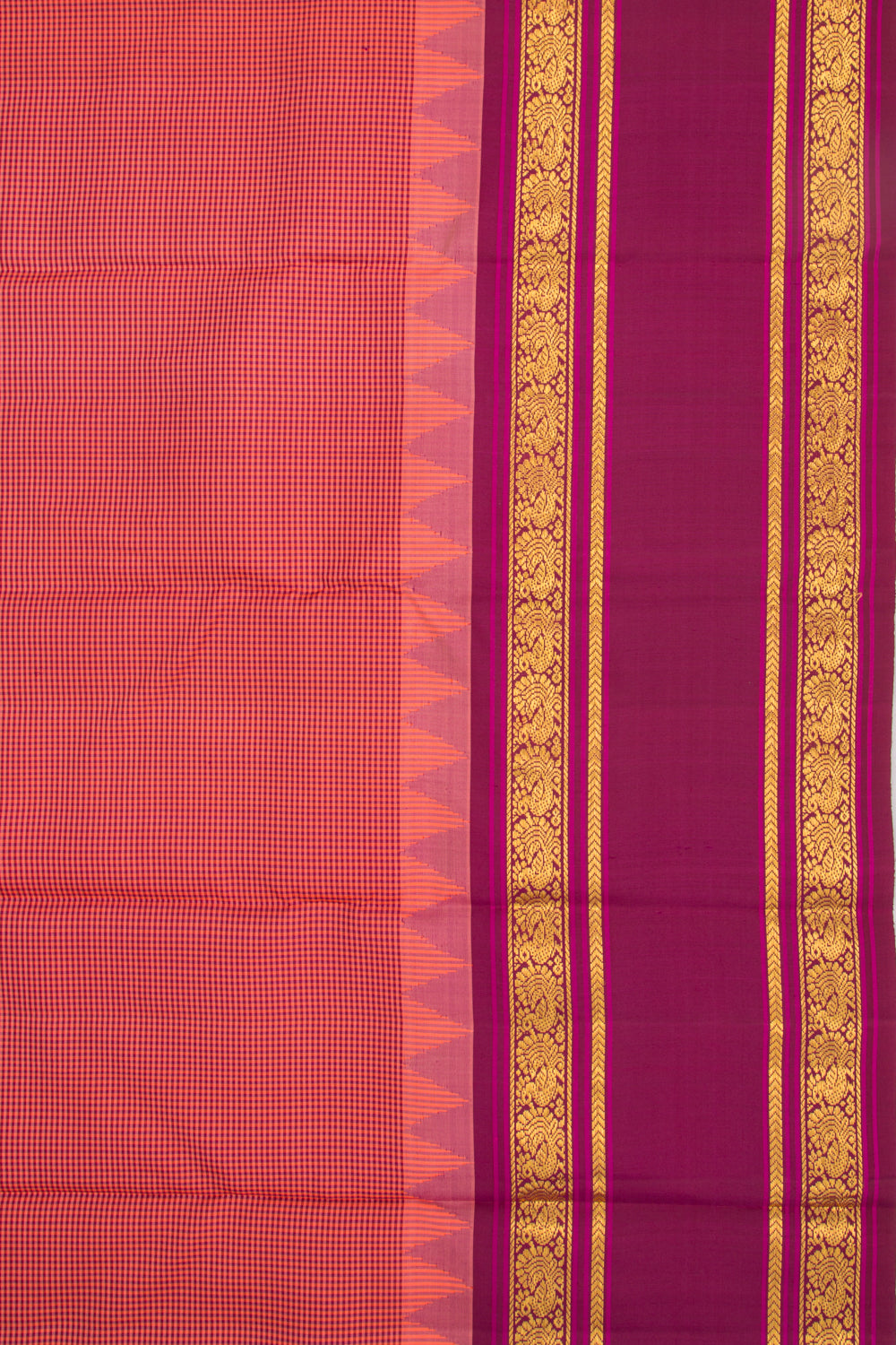 Kanchipuram Silk Checks Peach Saree