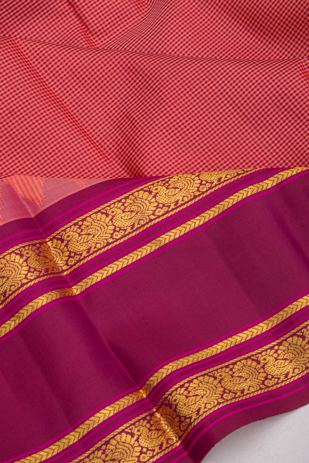 Kanchipuram Silk Checks Peach Saree