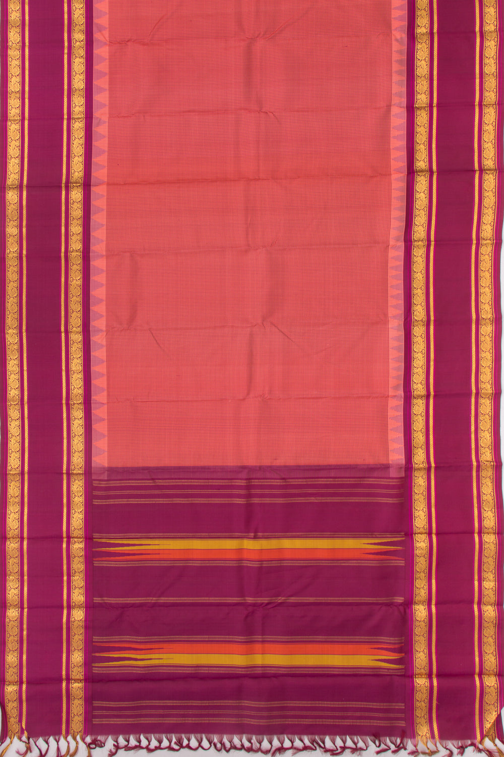 Kanchipuram Silk Checks Peach Saree