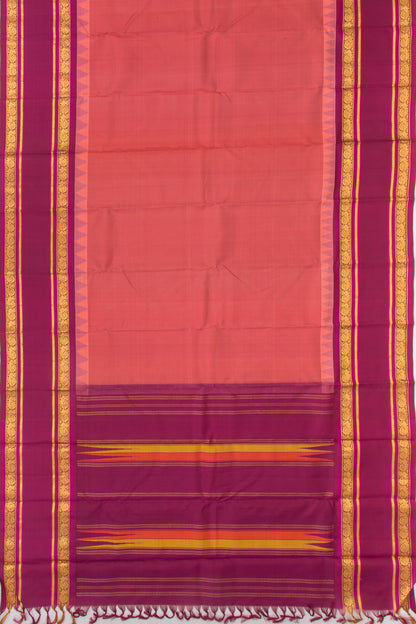 Kanchipuram Silk Checks Peach Saree