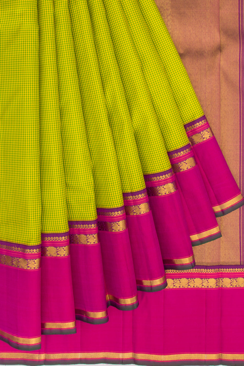Kanchipuram Silk Checks Green Saree