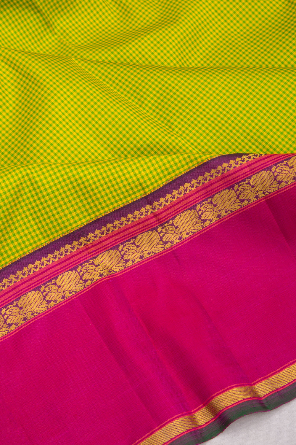 Kanchipuram Silk Checks Green Saree