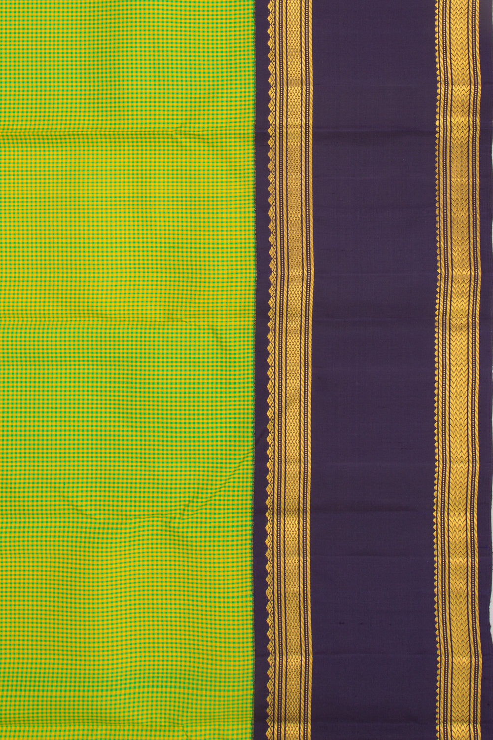 Kanchipuram Silk Checks Green And Yellow Saree