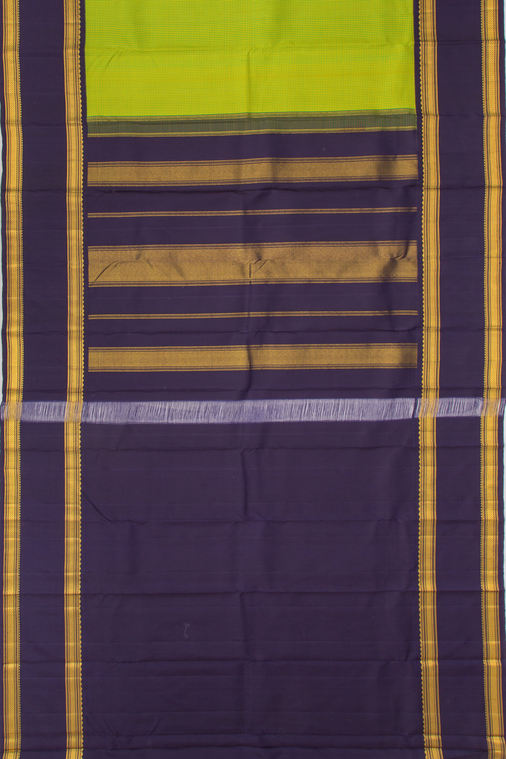 Kanchipuram Silk Checks Green And Yellow Saree