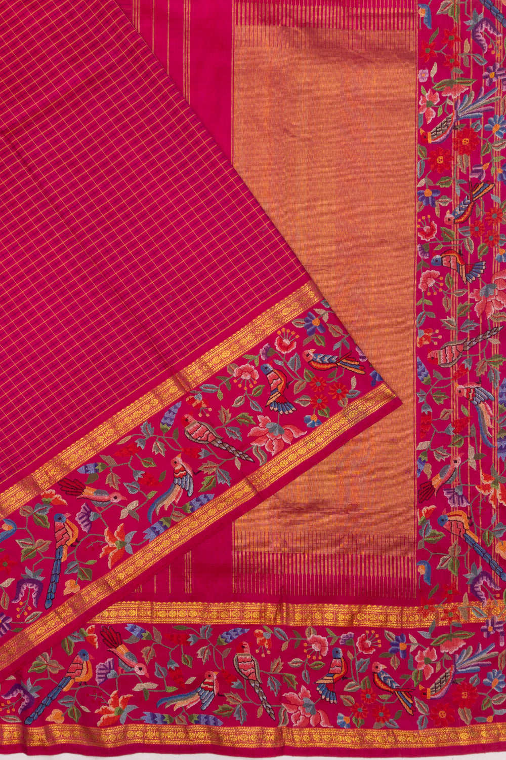 Petite Point On Kanchipuram Silk Checks Purple Saree