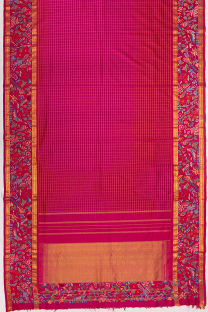 Petite Point On Kanchipuram Silk Checks Purple Saree