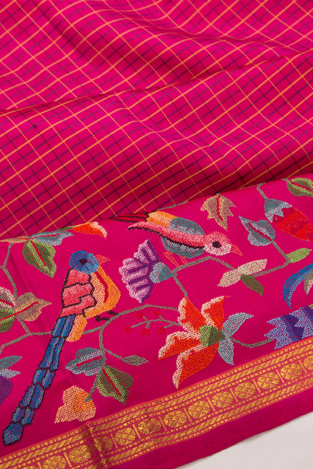 Petite Point X Kanchipuram Silk Checks Purple Saree