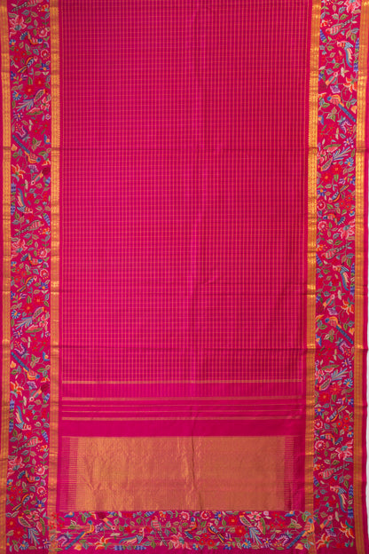 Petite Point On Kanchipuram Silk Checks Purple Saree