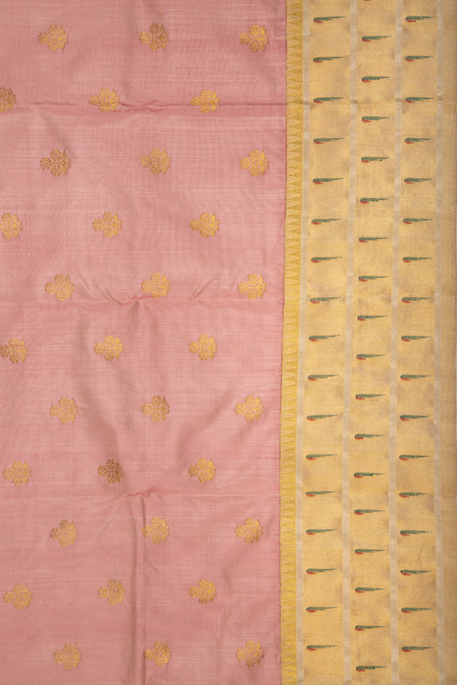 Kanchipuram Silk Butta Baby Pink Saree With Attached Triple Muniya Border