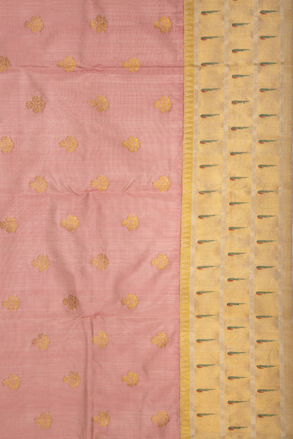 Kanchipuram Silk Butta Baby Pink Saree With Attached Triple Muniya Border
