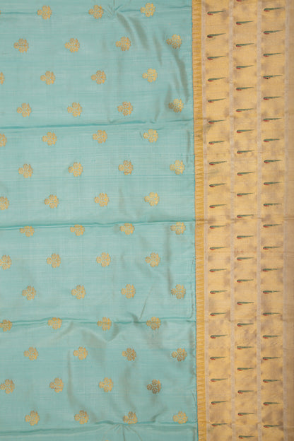Kanchipuram Silk Butta Pastel Blue Saree With Attached Triple Muniya Border