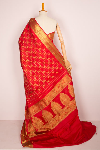 Kanchipuram Silk Check And Butta Red Saree